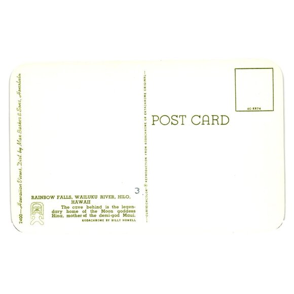 Vintage Rainbow Falls Hilo Hawaii Postcard Kodachrome Print Travel Vacation - Picture 2 of 2